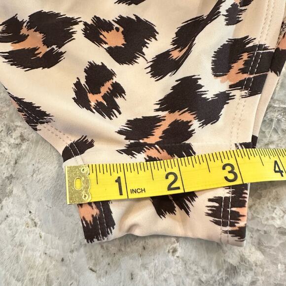 Kona Sol Leopard Print One Piece Swimsuit V-Neck Y-Back Rings Medium - Picture 10 of 13